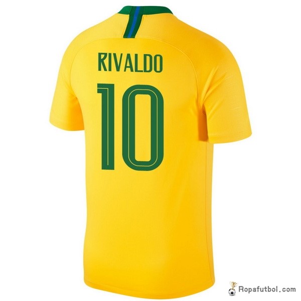 Camiseta Brasil Replica Primera Ropa Rivaldo 2018 Amarillo